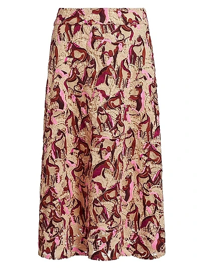 Embroidered Horses Guipure-Lace Midi-Skirt