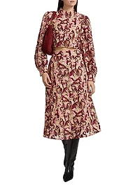 Embroidered Horses Guipure-Lace Midi-Skirt
