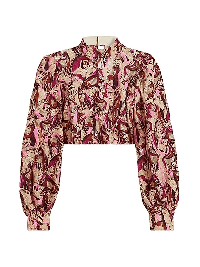 Embroidered Horses Guipure-Lace Blouse