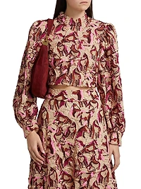 Embroidered Horses Guipure-Lace Blouse