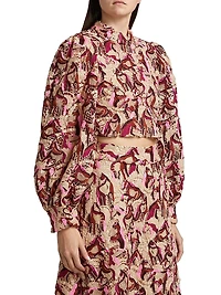 Embroidered Horses Guipure-Lace Blouse