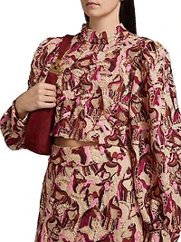 Embroidered Horses Guipure-Lace Blouse