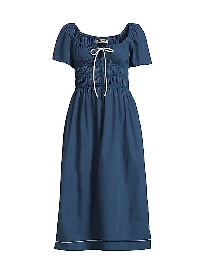 Fiorella Ruched Cotton Midi-Dress