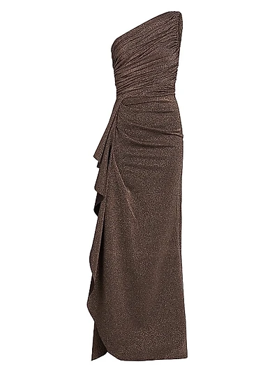 Aziza Metallic Jersey One-Shoulder Gown