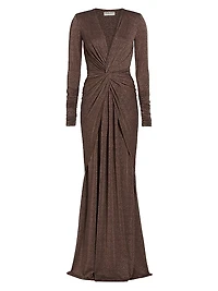 Hajar Metallic Jersey Twist-Front Gown