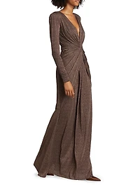 Hajar Metallic Jersey Twist-Front Gown