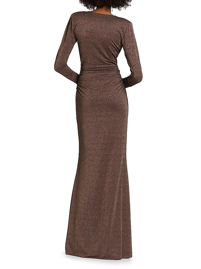 Hajar Metallic Jersey Twist-Front Gown