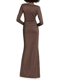 Hajar Metallic Jersey Twist-Front Gown
