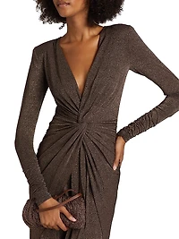 Hajar Metallic Jersey Twist-Front Gown