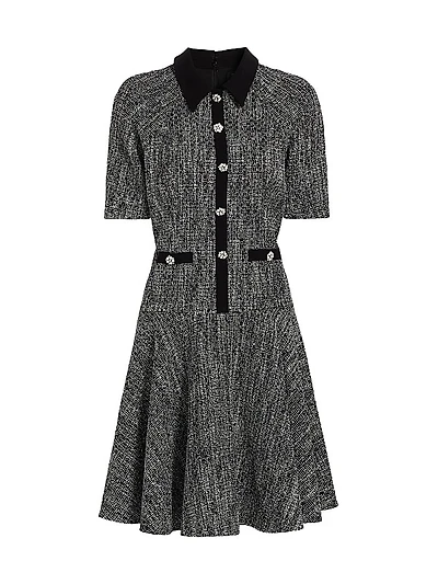 Metallic Tweed Short-Sleeve Dress