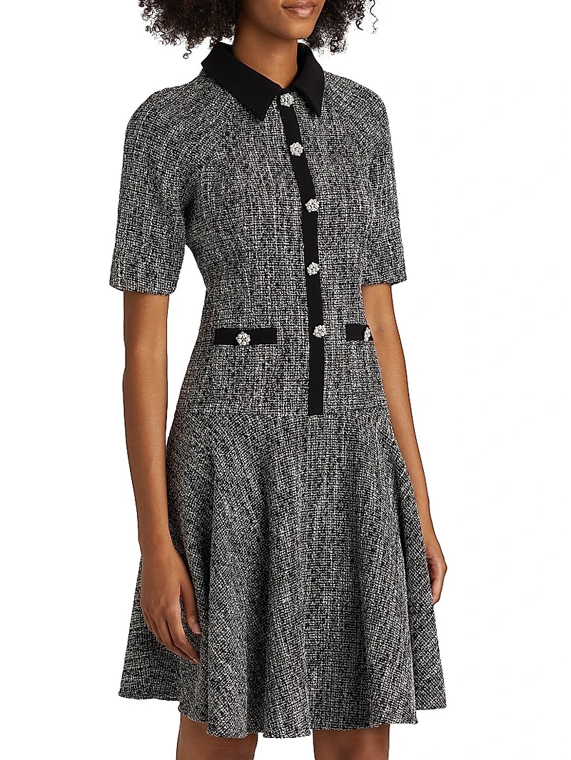 Metallic Tweed Short-Sleeve Dress