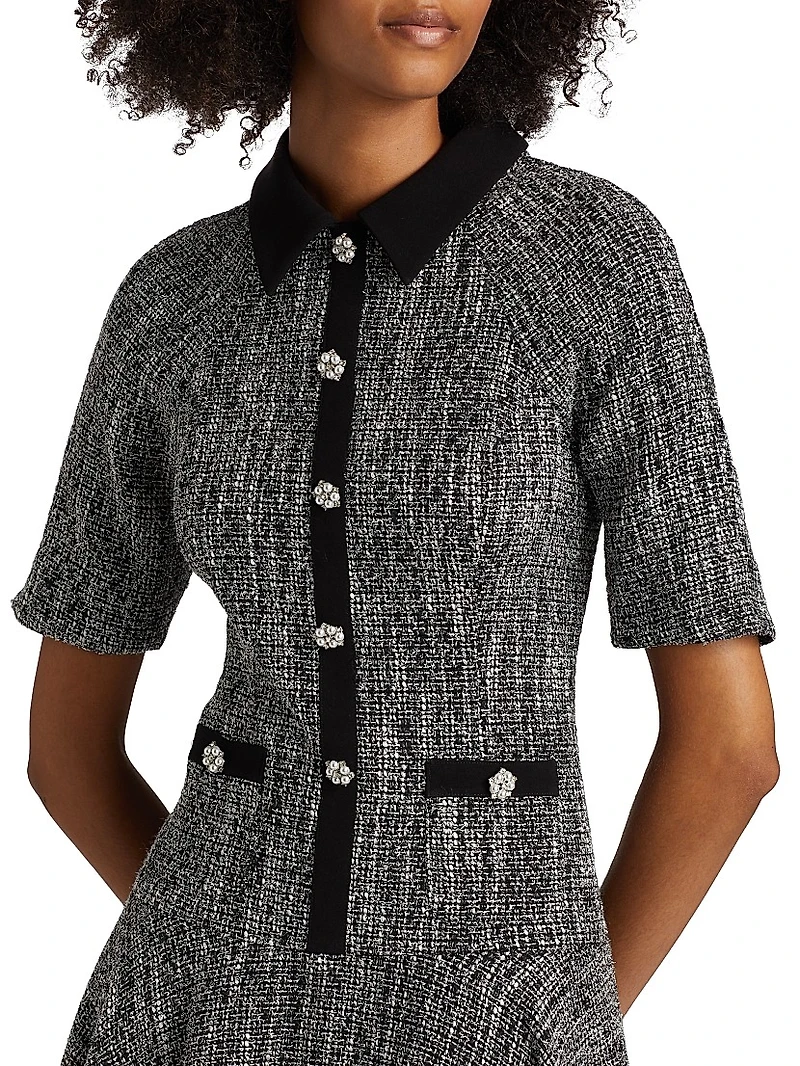 Metallic Tweed Short-Sleeve Dress