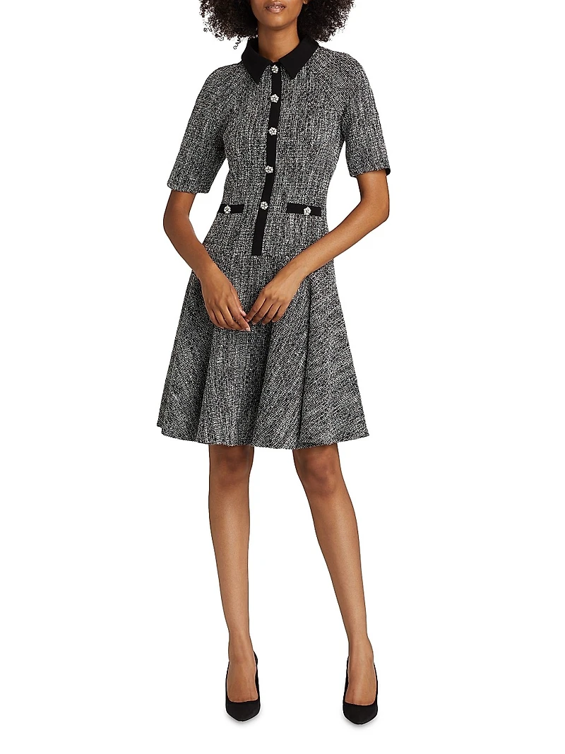 Metallic Tweed Short-Sleeve Dress