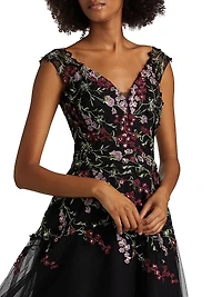 Embroidered Tulle Fit &Flare Midi-Dress