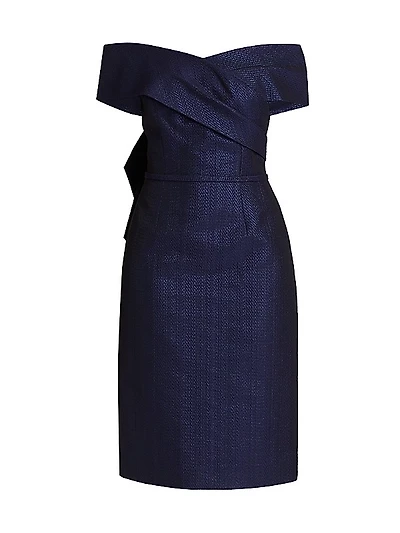 Bow Metallic Jacquard Off-the-Shoulder Dress