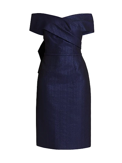 Bow Metallic Jacquard Off-the-Shoulder Dress