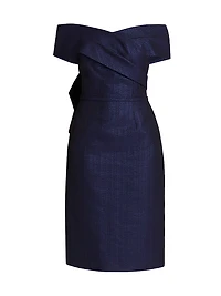 Bow Metallic Jacquard Off-the-Shoulder Dress