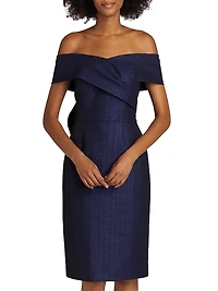 Bow Metallic Jacquard Off-the-Shoulder Dress