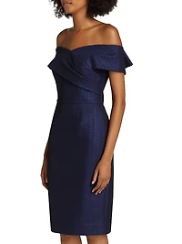 Bow Metallic Jacquard Off-the-Shoulder Dress