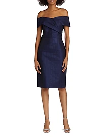 Bow Metallic Jacquard Off-the-Shoulder Dress