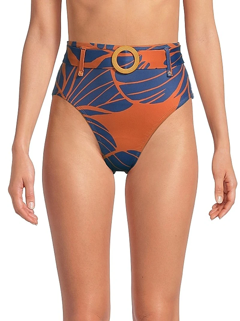 Pacie Floral Belted High-Waisted Bikini Bottom