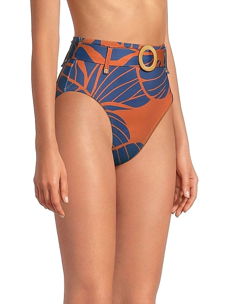 Pacie Floral Belted High-Waisted Bikini Bottom