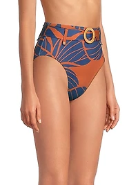 Pacie Floral Belted High-Waisted Bikini Bottom