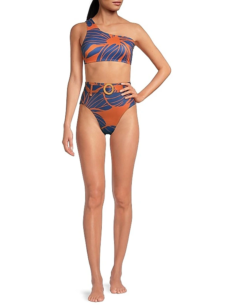 Pacie Floral Belted High-Waisted Bikini Bottom