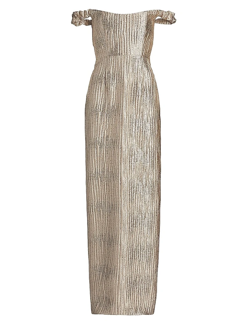 Yolanda Off-The-Shoulder Brocade Gown