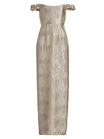 Yolanda Off-The-Shoulder Brocade Gown