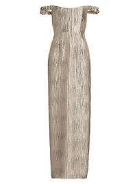 Yolanda Off-The-Shoulder Brocade Gown