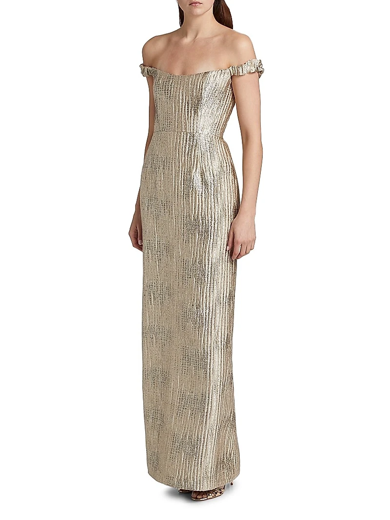 Yolanda Off-The-Shoulder Brocade Gown