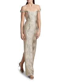 Yolanda Off-The-Shoulder Brocade Gown