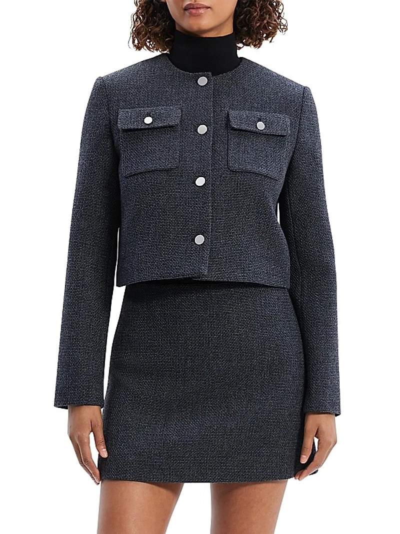 Button-Front Crop Jacket