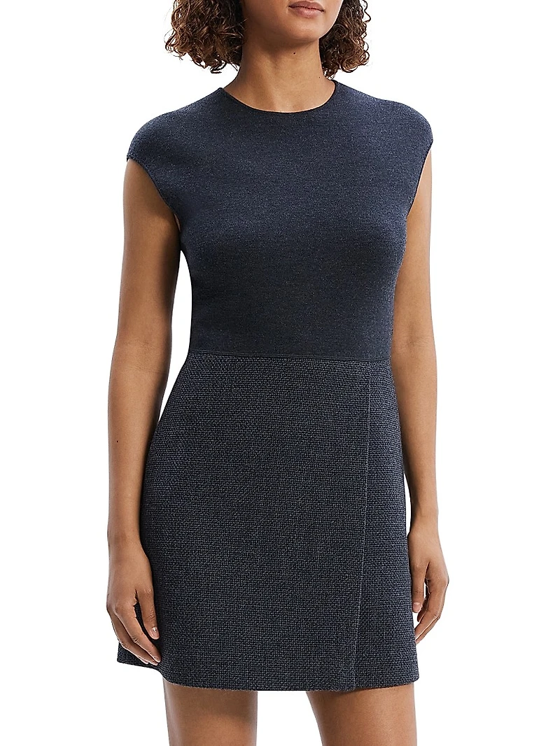 Plus Knit & Tweed Combo Minidress