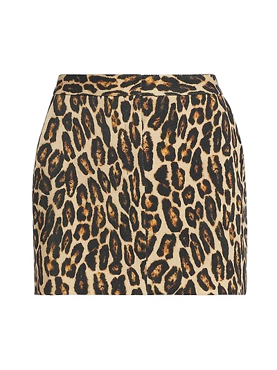 Leopard Wool Low-Rise Miniskirt