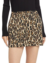 Leopard Wool Low-Rise Miniskirt