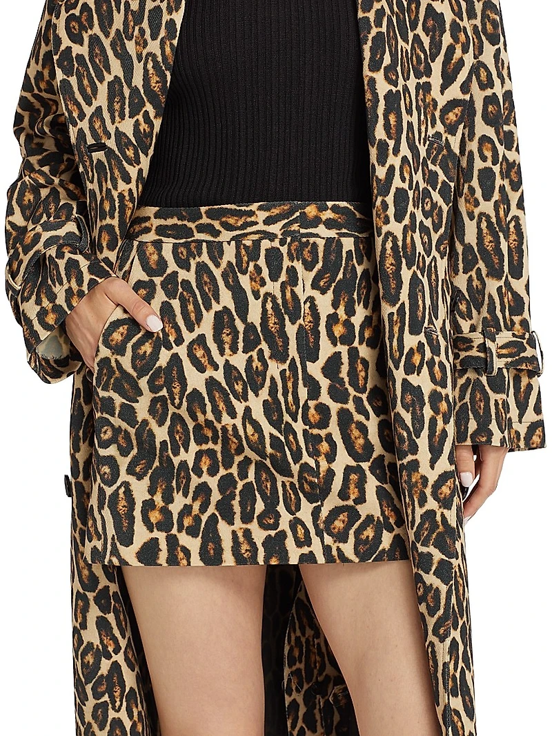 Leopard Wool Low-Rise Miniskirt