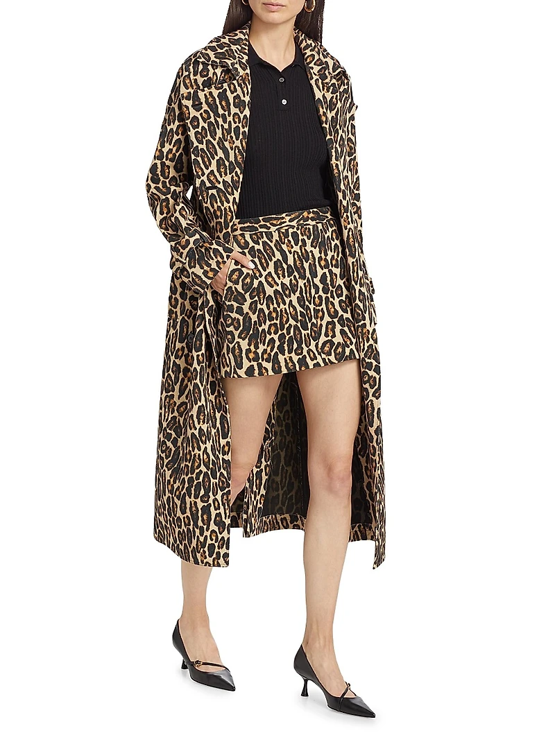 Leopard Wool Low-Rise Miniskirt