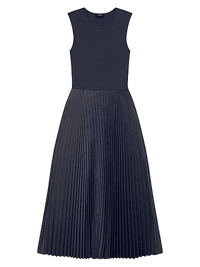 Pleated Combo Midi-Dress