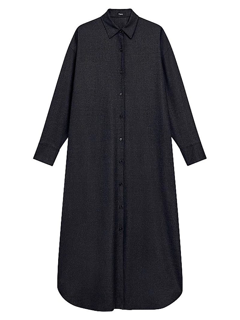 Oversized Wool-Blend Maxi-Shirtdress