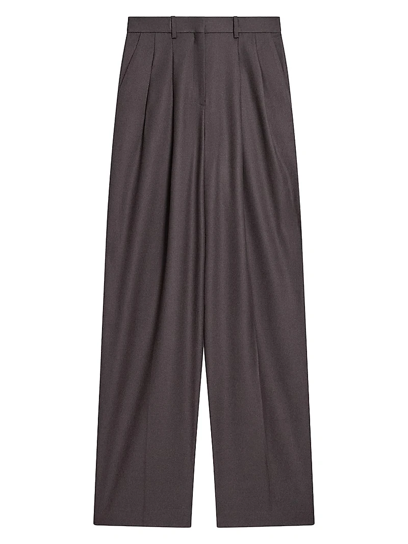 Pleated Wool High-Rise Straight-Leg Pants