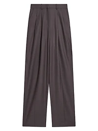 Pleated Wool High-Rise Straight-Leg Pants