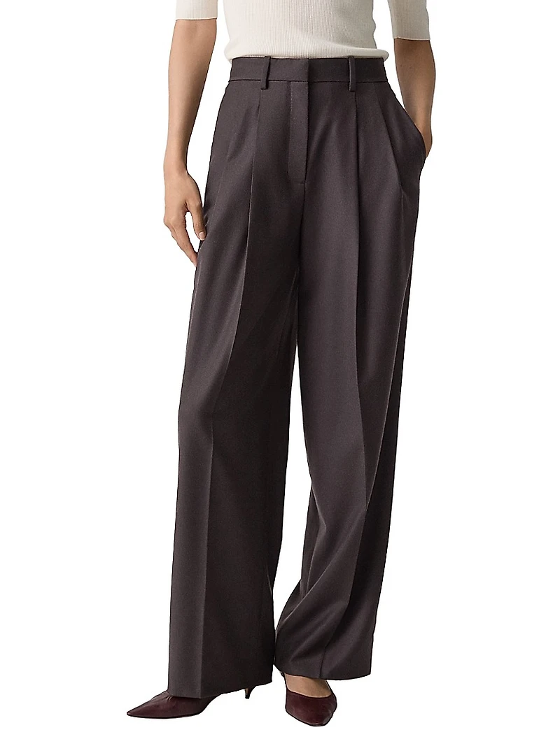 Pleated Wool High-Rise Straight-Leg Pants
