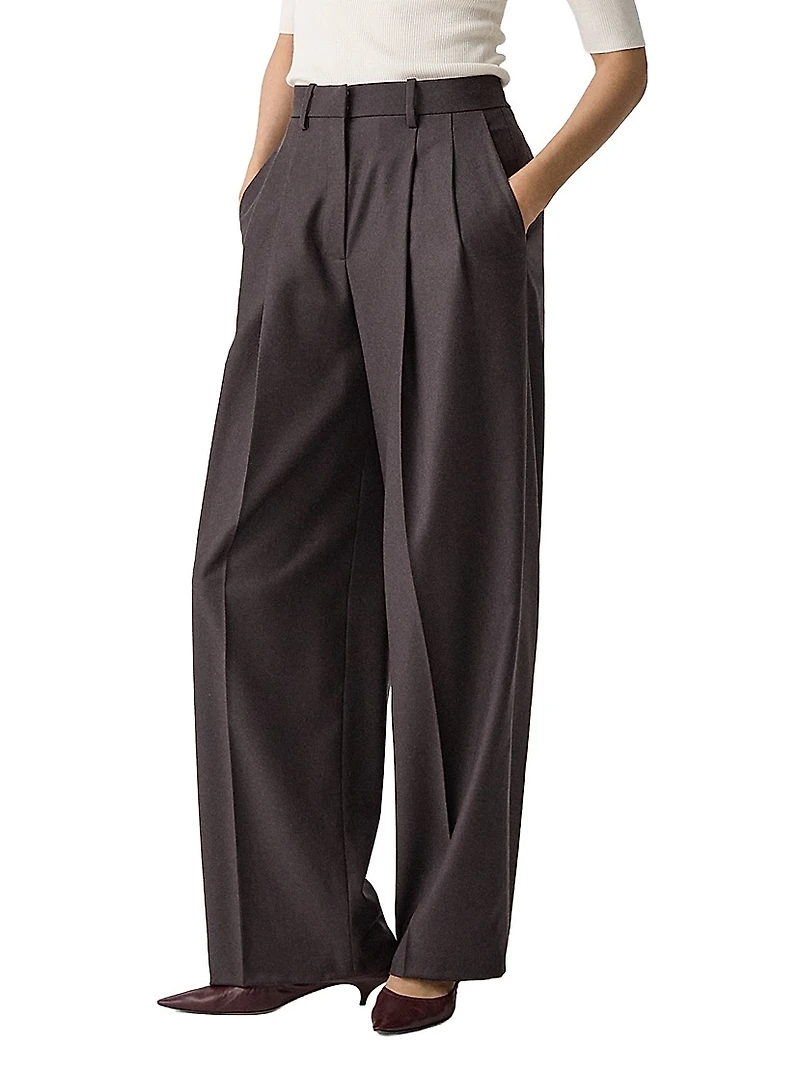 Pleated Wool High-Rise Straight-Leg Pants