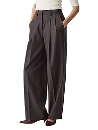 Pleated Wool High-Rise Straight-Leg Pants