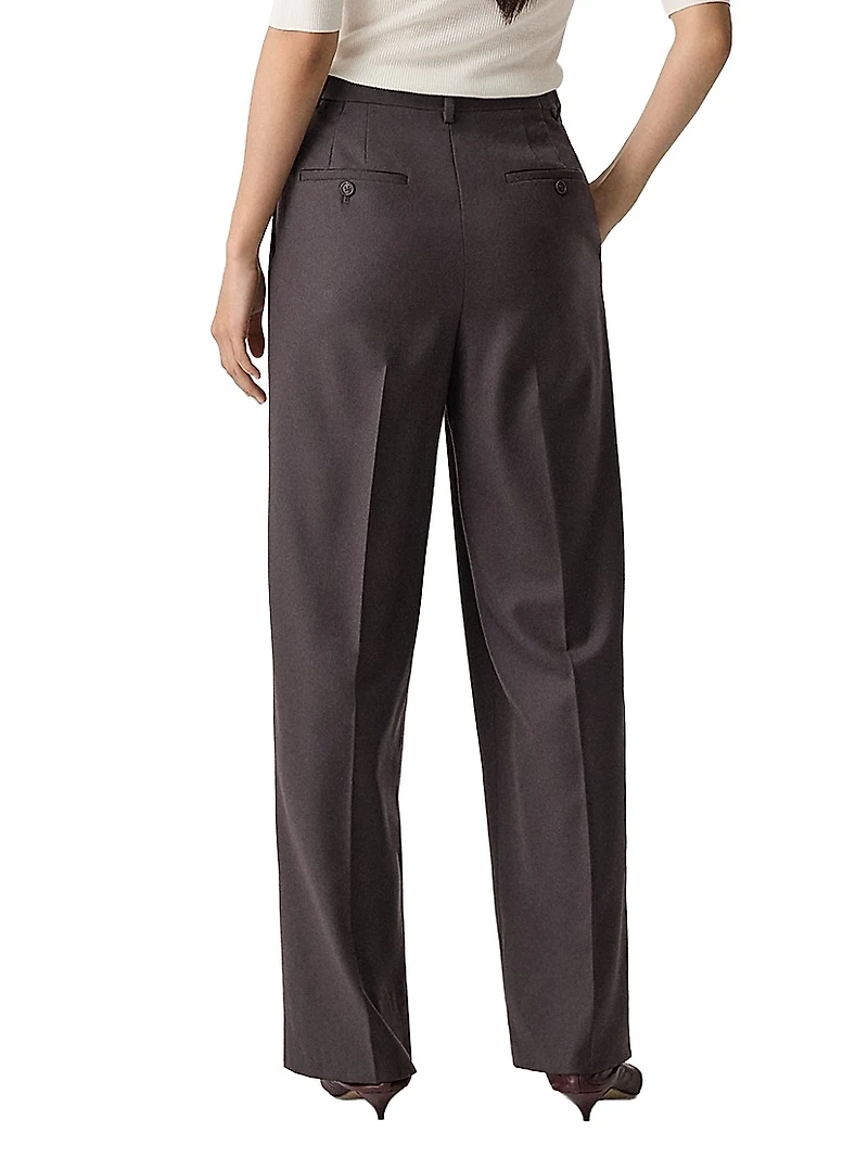 Pleated Wool High-Rise Straight-Leg Pants