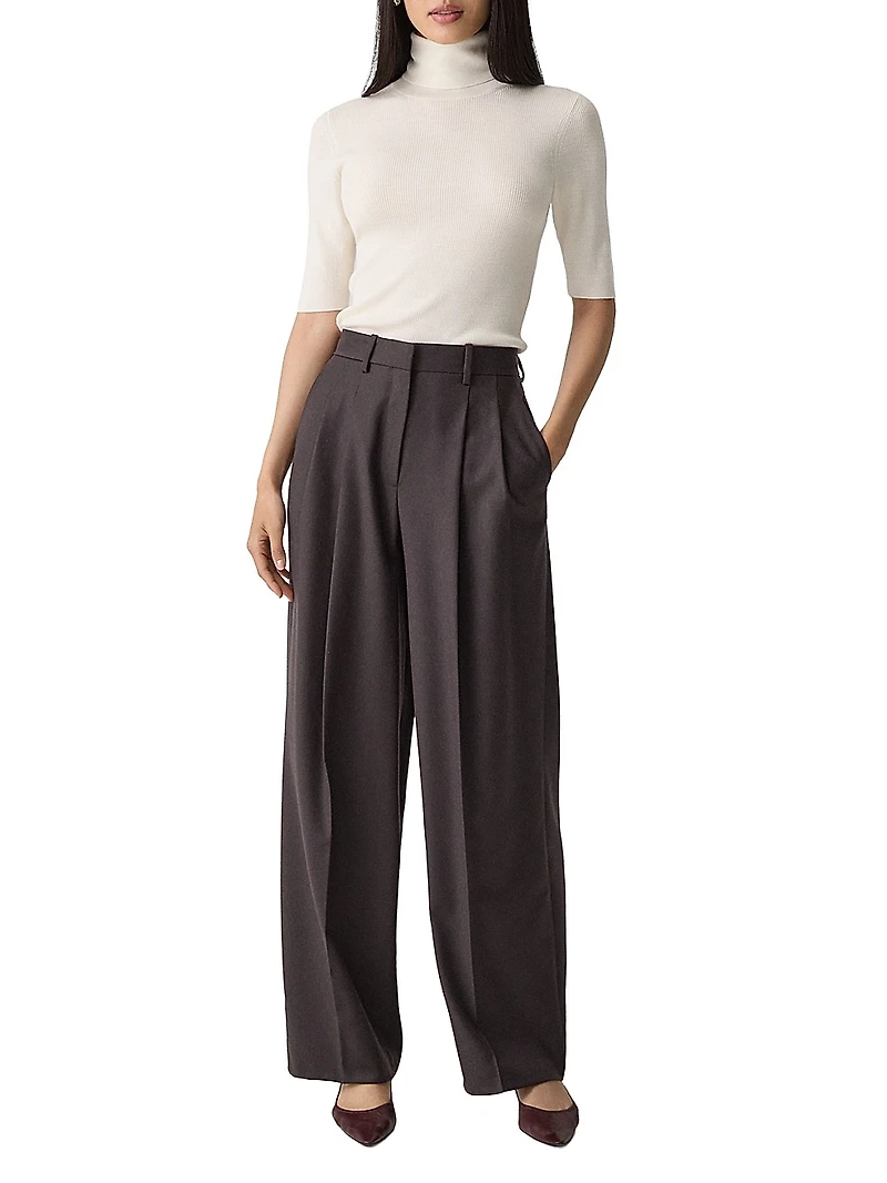 Pleated Wool High-Rise Straight-Leg Pants