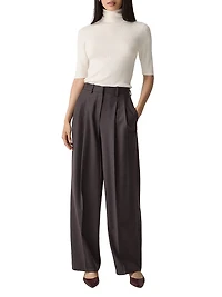 Pleated Wool High-Rise Straight-Leg Pants