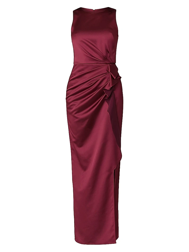 Stone Satin Drape Sheath Gown